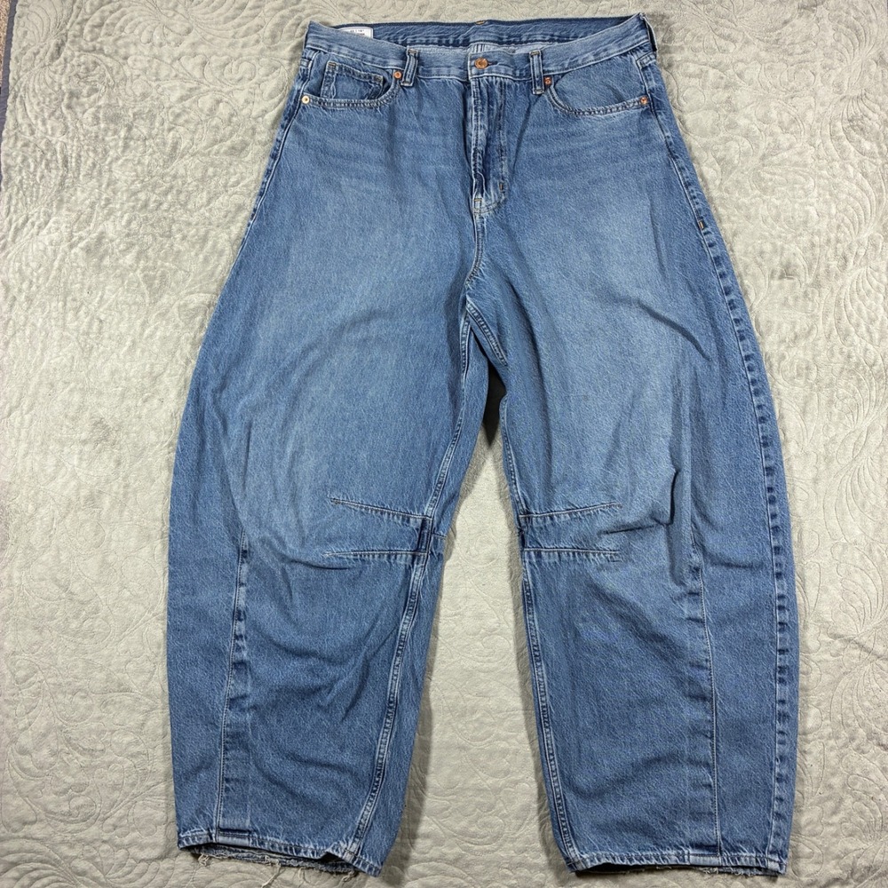 Gap Women Horseshoe High Rise Jeans Size 16 Tall Blue Denim Baggy Barrel Leg